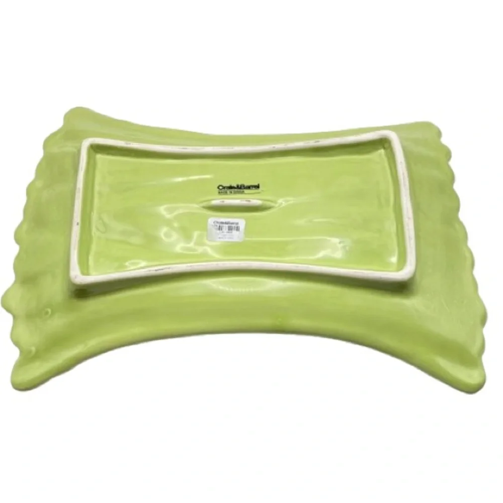 Crate&Barrel Green Asparagus Ceramic Platter 11.5” x 8.25” Spring Garden Party